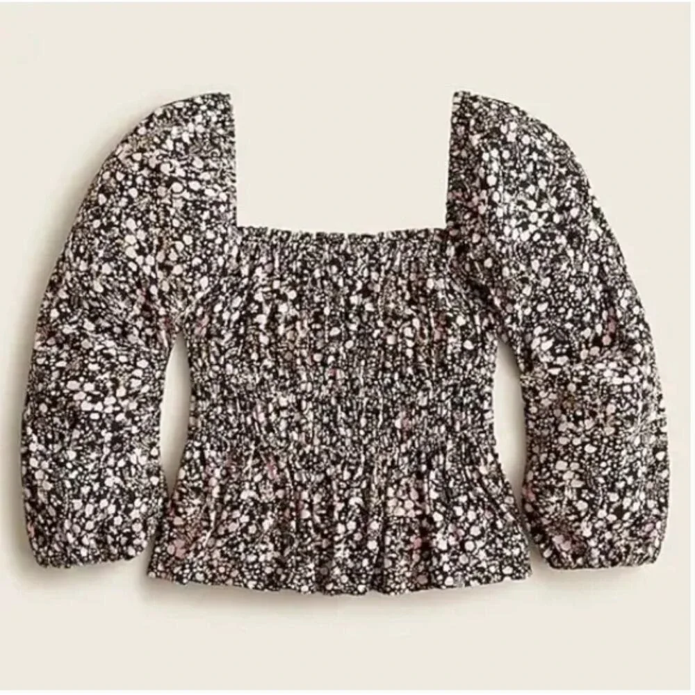 J.Crew Puff Sleeve Floral Square Neck Top Women's Size S Cottagecore